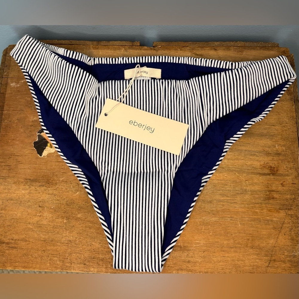 Eberjey Bikini Bottom Porto Annia Stripes Navy White Size Small NEW